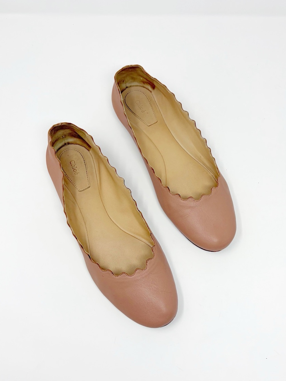 CHLOE Scalloped Ballet Flats in Dusty Pink Size 38